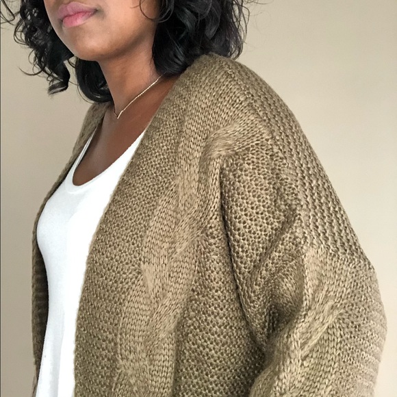 Taupe Olive Knit Oversized Open Sweater Cardigan - Picture 7 of 7